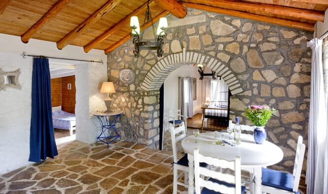 Kitchen area and separate bedroom Stone House