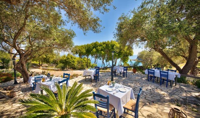 Restaurant For Dinner Inside The Olive Grove Glyfada Beach Villas