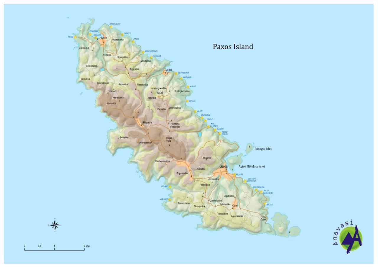 map of Paxos Island map of Paxos Island