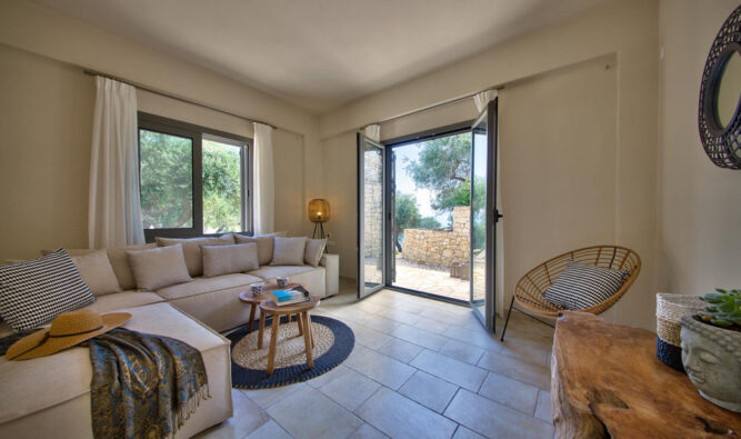 Luxury Glyfada Bay Villa -Living Room Area With Garden